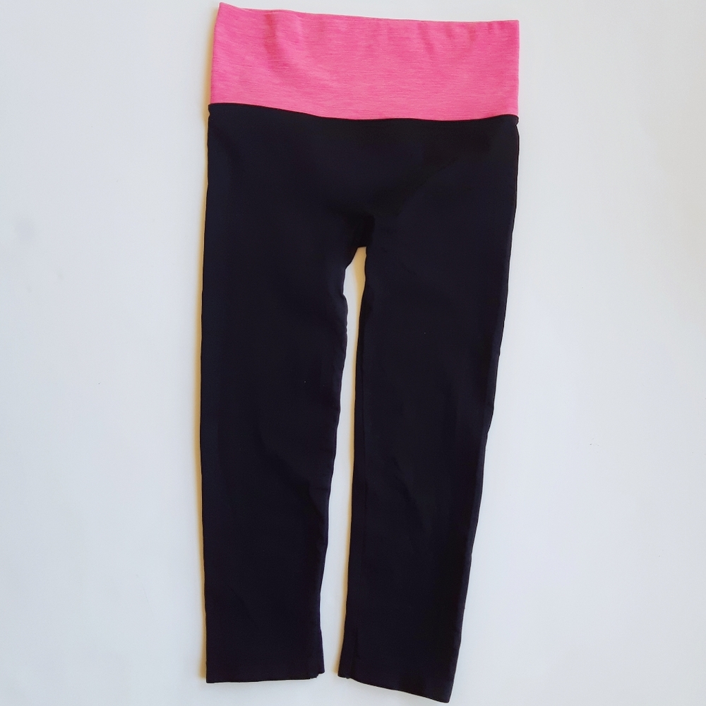 3/4 Cropped Fitness Leggings Pink Wide Waist